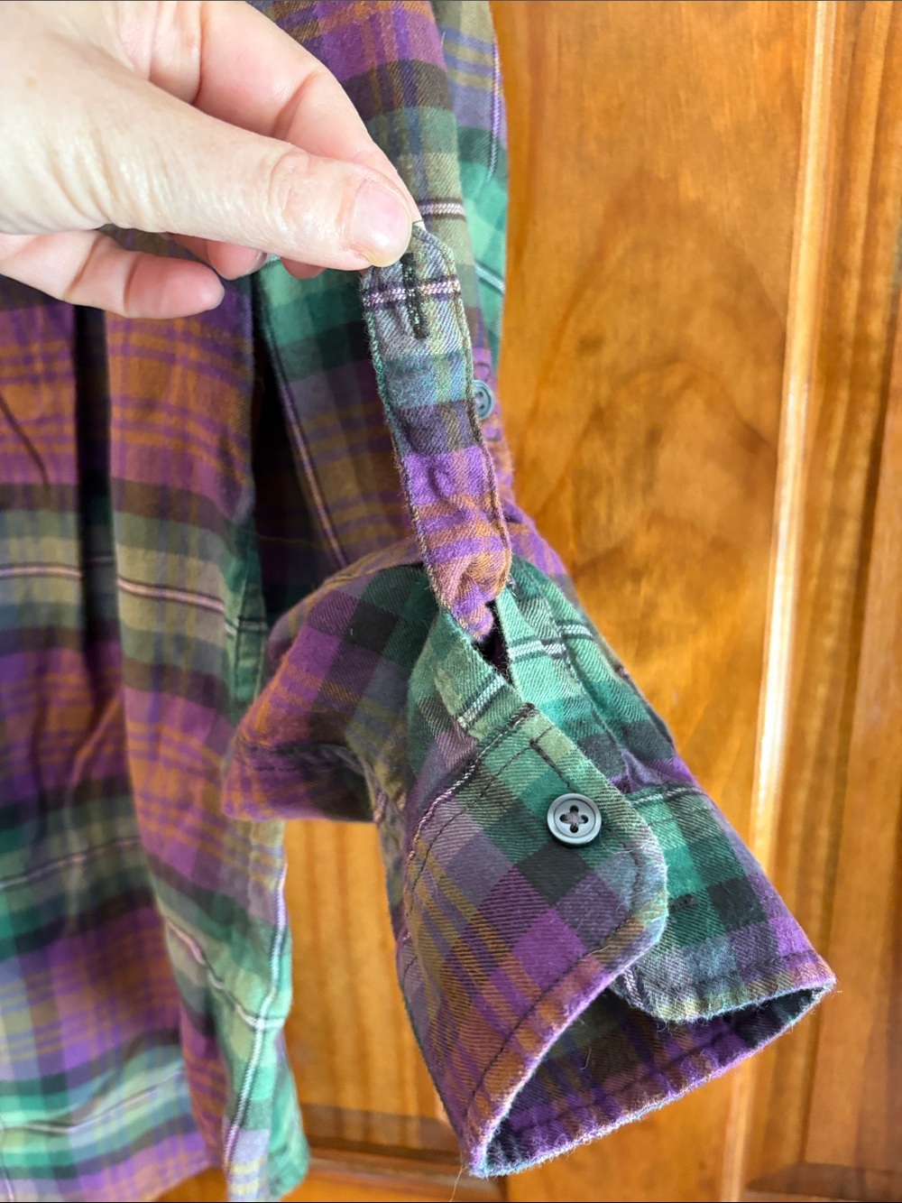 Lands' End Green & Purple Plaid Band-Collar Tunic - Picture 4 of 8